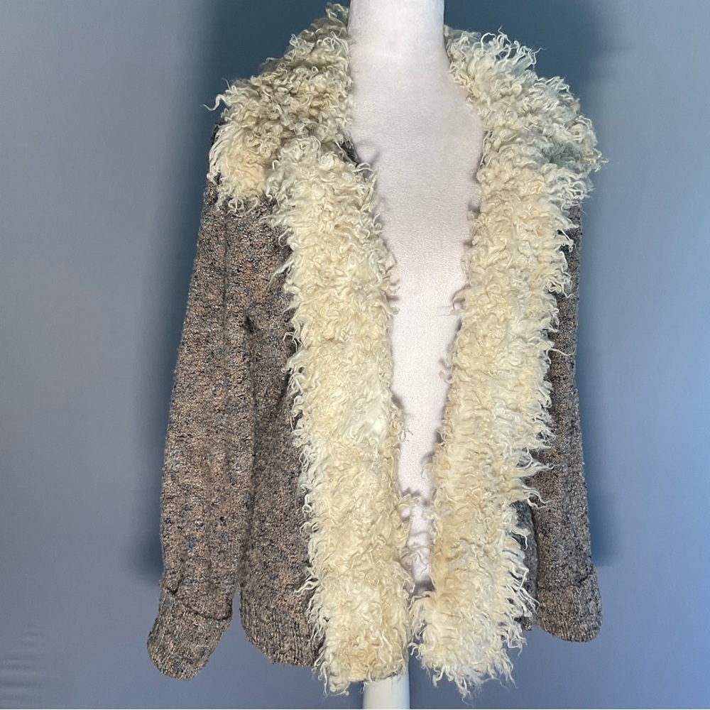 Cozy Ponsesa Faux Fur Trim Sweater Jacket Boho Sherpa Cardigan Coat Size L - Picture 7 of 16